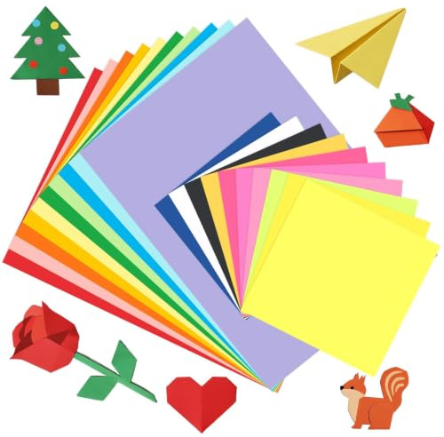 Origami Papier Set Kinder, 200 Blatt Buntes Papier A4 & 15×15cm, 80 g/m² | 20 Farben, Doppelseitig Bedruckt, Faltpapier für Origami, Papierfalten, Schneiden, Kleben und Basteln