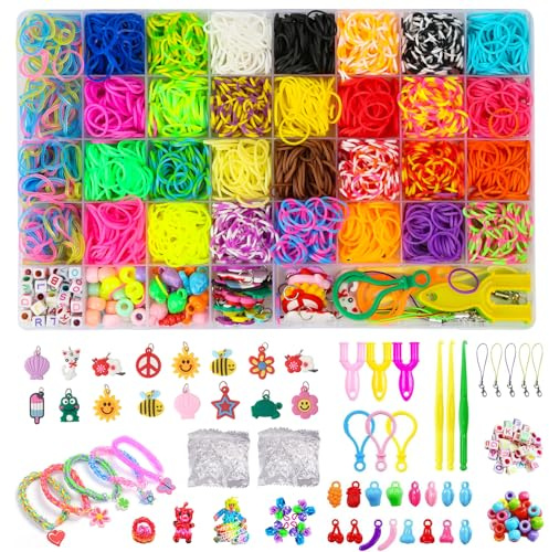 Loom Bänder Set, 40 Rastern Bunte Gummibänder Kit für Armbänder, DIY Elastisches Loombänder Kinder Armband Basteln mit Perlen Haken Charms Aufbewahrungsbox für Anfänger Junge Mädchen Geschenk