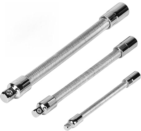 SWAWIS 3 Pezzi Prolunga Flessibile per Manicotti da 1/4'', 3/8'', 1/2'' | Coppia 50Nm 120Nm 200Nm, Piegato a 45°, per Riparazioni Auto, DIY, Manutenzione