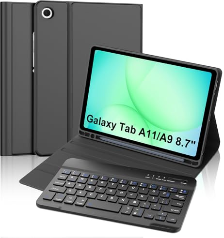 FOGARI Keyboard Case for Samsung Galaxy Tab A11 2025/ A9 2023 8.7 | UK Layout Detachable Bluetooth Keyboard Slim Smart Cover for Samsung Galaxy Tab A11/A9 8.7 inch, Black
