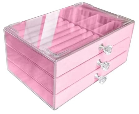 Pqahffowr Acrylic Jewelry Organizer with 3Drawers Stackable Display Storage Earrings Necklace Bracelet Box Holder Case for Women,C