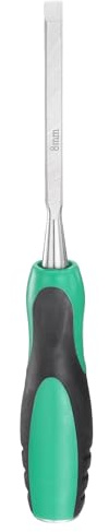 sourcing map Steel Wood Chisel 8mm / 5/16 Wide Blade Wood Working Flat Tip Chisel Woodworking Hand Tool with Plastic Non-Slip Handle for Carpentry Carving DIY Projects, Green-Black
