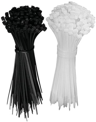 200 PCS Nylon Cable Ties, 300mm x 3.6mm, Heavy Duty Self-Locking Zip Ties for Home Garden Office (Black, White)