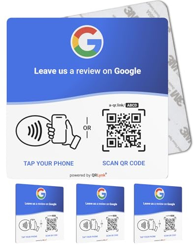 NFC Review Lot de 3 plaques acryliques avec code QR, sans abonnement (bleu, 4,7 pouces)