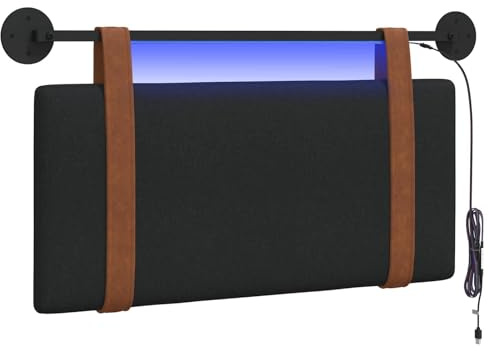 vidaXL Hängendes Kopfteil Mit LED Licht Schwarz Antikes PU, Moderner rechteckiger Kopfteil, wandmontierbar, Schlichte gepolsterte Schlafzimmer-Deko, ergonomisch und praktisch