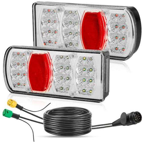 D-TECH Pre-Wired Trailer Lights Rear 13Pin 7-Function 12V 24V 5.5M+25cm Cable Plug & Play For Caravan Trailer Light Board