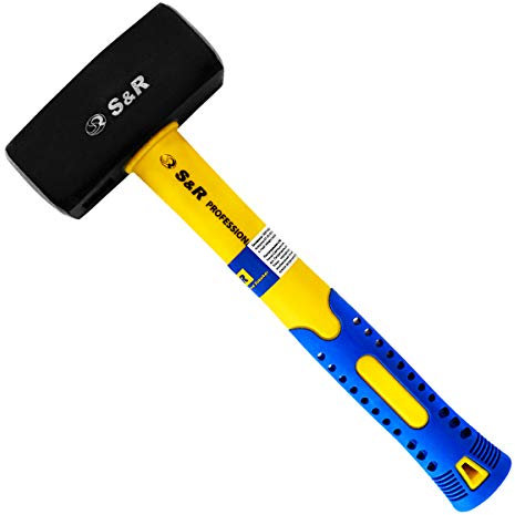 S&R Mazzetta da Muratore Peso Testina 1000 G – Acciaio Forgiato C50. Manico in Fibra di Vetro con Rivestimento PVC Antivibrazione
