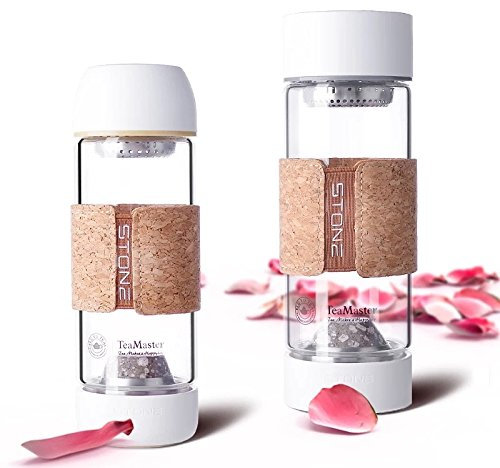 Permano Teeflasche mit Maifanstein und Sieb to go 370ml - attraktive Trinkflasche mit Edelstein – Gemstone - Isolierflasche als Geschenk für Teetrinker/innen