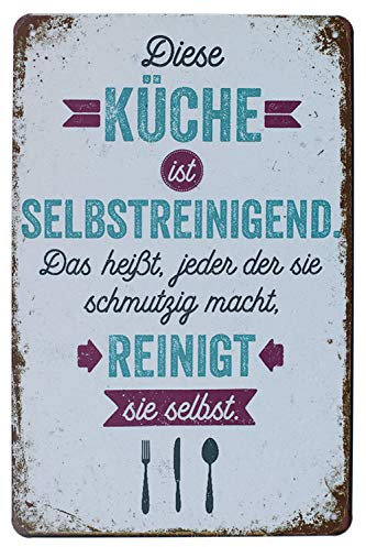 Hioni Diese KÜCHE IST SELBSTREINIGEND Vintage Blechschild Poster Wandschild Wand Dekoration Metallschild Türschild