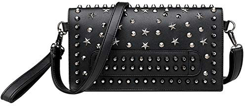 Segater® Frauen Umschlag Clutch Bag Sternnietentasche mit Armband PU-Leder weiblichen Tag Umhängetasche Großer Geldbeutel Weihnachts-Abendtaschen mit Handschlaufen Schwarz