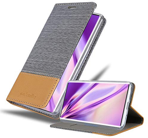 Cadorabo Hülle kompatibel mit Samsung Galaxy Note 10 Plus aus Jeans und Kunst Leder Flip Klappbare Magnetische [Standfunktion] [Kartenfächern] Cover Hülle für Galaxy Note 10 Plus Tasche in Grau