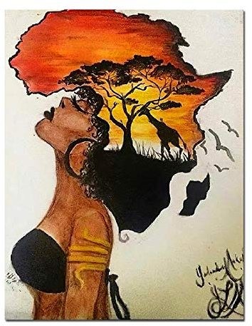 CNHNWJ Peintures de Femme Africaine Classique sur Le Mur Abstrait Coucher de Soleil Paysage Art Mural Impressions sur Toile et Affiches Photos décor à la Maison (60x80cmx1 / sans Cadre)