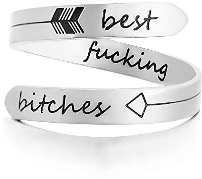 Vrycot Adjustable Silver Best Bit ches Ring Inspirational Themb Ring Stainless steel Adjustable Bands Cool Stacking Opening Gift for women bands…