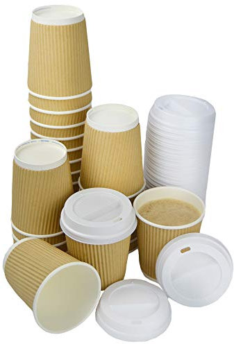 DUE ESSE S.N.C. DI SABATINI ALDO & C. PZ 100 BICCHIERI TERMICI IN CARTA COLOR AVANA 250 ML + PZ 100 COPERCHI BIANCHI IN PLASTICA CON BECCUCCIO IDEALI PER BEVAANDE CALDE COME CAPPUCCINO E CAFFE