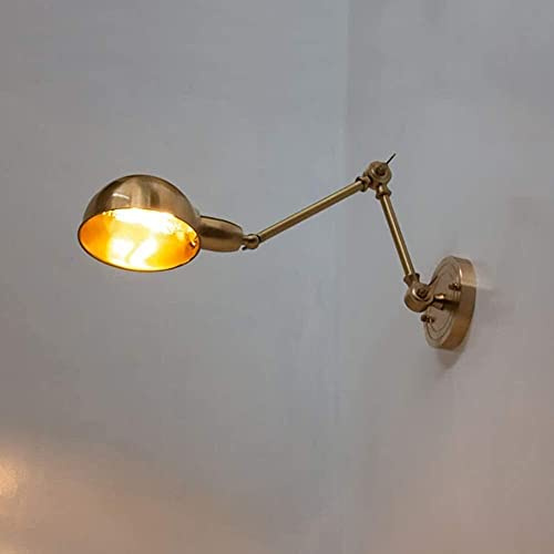 YFZCLYZAXET Adjustable 2 Swing Arm Wall Light Sconce Retro E27 Brass Wall Lamp Golden Bedroom Bedside Lamp Wall Mounted Reading Lights Living Room Study Restaurant Indoor Wall Lighting Fixtures