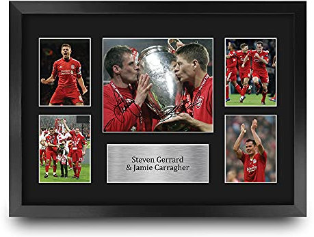 HWC Trading FR A3 Steven Gerrard & Jamie Carragher Liverpool Gifts Printed Signed Autograph Picture for Football Fans and Supporters - A3 Framed