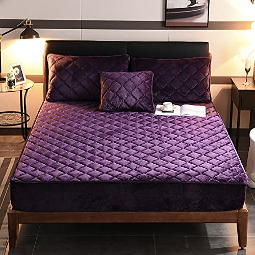 HAIBA Fleece plüsch Spannbettlaken 90x200cm Matratzenauflage Dunkelviolett Bettlaken Warme Cashmere Touch Kuschelig Flauschig Flanell Spannbetttuch für Matratze Hohe für bis 30 cm