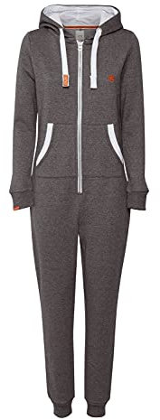 OXMO OXBenna Damen Overall Jogginganzug OneSize mit Kapuze Kordel Kängurutasche Baumwollmischung Regular fit, Größe:XL, Farbe:Grey Mel (7982363)
