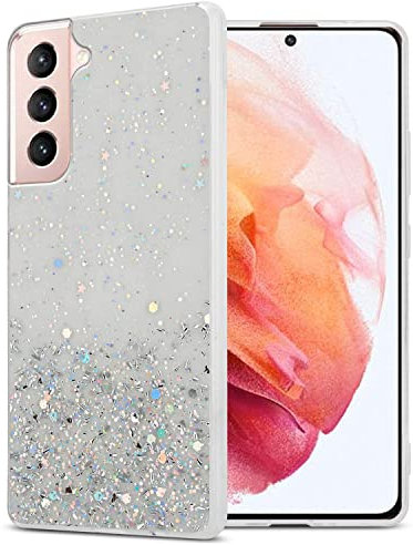 Cadorabo Hülle kompatibel mit Samsung Galaxy S21 5G Rundumschutz TPU Silikon Case Mädchen Glitzer Strass Design Slim Kratzfest Weiche Gummi Bling Schutzhülle für Samsung Galaxy S21 5G in Transparent
