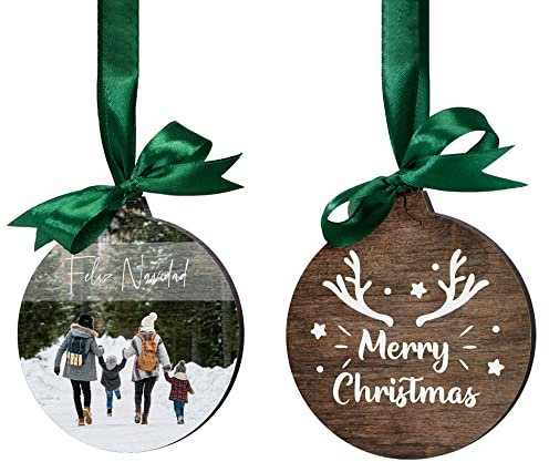 Personalisierte Christbaumkugeln mit deinen eigenen Fotos und Texten - Erstelle deinen individuellen Weihnachtsschmuck aus Holz in verschiedenen Farbtönen.