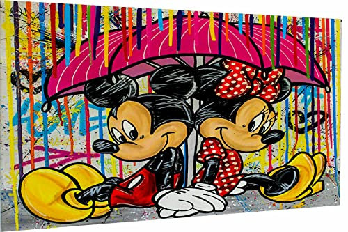 Pop Art Micky Maus Minnie Leinwandbild 1- teilig Hochwertiger Kunstdruck Wandbilder – B8167, Größe: 180 x 90 cm
