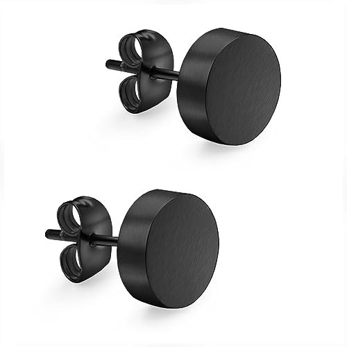 day.berlin Damen Ohrstecker Twin in Schwarz, 7mm Durchmesser 2mm stark, kleine Ohrringe matt gebürstet aus 316L Edelstahl, nickelfrei und wasserfest