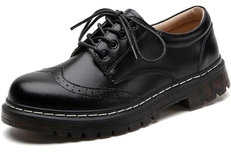 Women's Lace Up Oxfords Shoes Patent Leather Round Toe Comfy Low Heel Classic Oxford Brogues Black US 8.5
