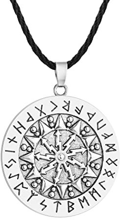 LUTAKU Wikinger-Runen-Anhänger Thors Schild Halskette für Männer nordischer Schutz Krieger Heilige Charm-Kette keltisch skandinavisch Druiden Magic Amulett Schmuck, Leder
