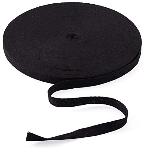 Craftdady 10 mm Baumwoll-Twillband, weiches Schrägband, 0,9 cm, Fischgräten-Gurtband, Wimpelkette für Bastelarbeiten, Schwarz, 45,7 m
