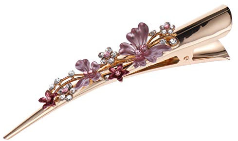 FRCOLOR Große Metall-Haarspange Mit Strasssteinen, Vintage-Blumendesign, Entenschnabel-Clip Für Frauen Und Mädchen, Ideal Für Alltag Und Partys