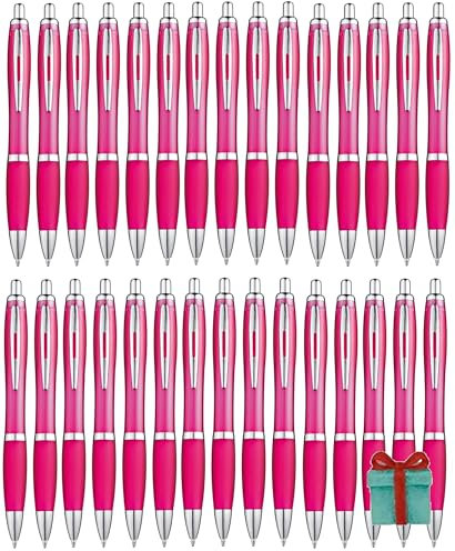 Libetui 50er Set ergonomische Kugelschreiber Rosa rutschfeste Griffzone Großraumine Set 50 Druckkugelschreiber Pink Kuli Büro Haushalt Praxis blauschreibend pinke Kulis Kuli Pink
