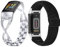 Gimuk Ersatzarmband Kompatibel mit Fitbit Charge 5, Edelstahl Armband, Verstellbares Ersatzarmband mit Strass für Damen und Mädchen, Small/Breit, Metall, Small/Large, Metall (Silber + Schwarz)