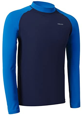 H.MILES Hommes Rashguard Manches Longues UPF 50+ Séchage Rapide Maillots de Bain pour Surf Snorkeling Plongée, Dark Navy, XL