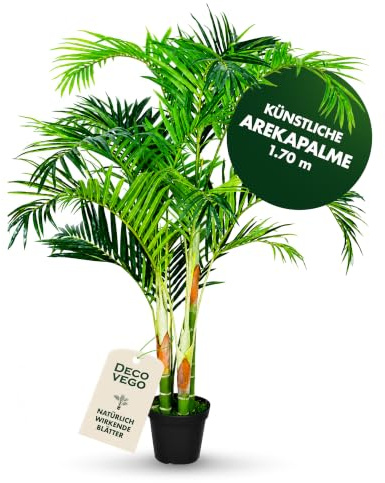 Künstliche Palme Kunstpalme groß Kunstpflanze Palme künstlich wie echt Plastikpflanze Arekapalme 170 cm hoch Balkon Dekoration Deko Decovego