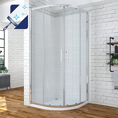 Viertelkreis Duschkabine Runddusche 80x80cm mit Schiebetüren Eckeinstieg mit Nanobeschichtung Duschabtrennung Duschwand Dusche Radius 55cm aus 6mm ESG Glas Höhe 195cm Klarglas matt silber Vollrahmen