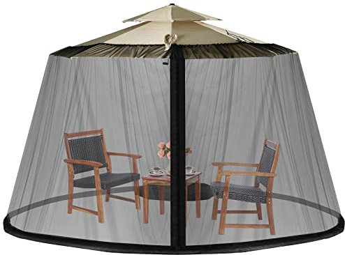 LIFEZEAL Moustiquaire pour Gazebo en Polyester et PVC, Tonnelle de Jardin ø2,5x3 M avec 2 Portes à Fermeture Eclair, Moustiquaire Réglable pour Parasol, Parapluie 2,5-3 M, Patio Parasol (Noir)