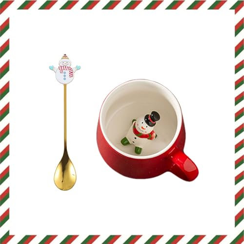 3D Tazza Natale Rossa, Tazza Babbo Natale Tazza Albero di Natale Tazza Pupazzo di Neve Tazza Renna, Regali Tazza, Ideale Come Regalo di Natale per Amici e Familiari, Ceramica, 350ml (Pupazzo neve)