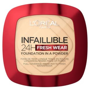L'Oréal Paris Wasserfestes Puder Make-up mit hoher Deckkraft, Doppelpack, Deckendes Kompaktpuder mit mattem Finish und 24h Halt, Infaillible 24H Fresh Wear Foundation Powder, Nr. 130 True Beige, 2x9 g