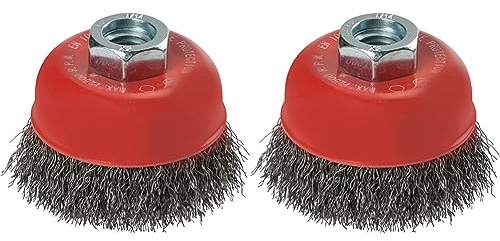 kwb Topf-Bürste für Winkelschleifer Ø 60 mm, M14-Gewinde Aufnahme, aus gewelltem HSS-Stahldraht, für Metall und Stein, zum Reinigen, Entzundern, Aufrauen und Entrosten (Packung mit 2)