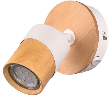 Trio Leuchten Spotleuchte Aruni 801170131, Metall Weiß matt, Holz Natur, exkl. 1x GU10
