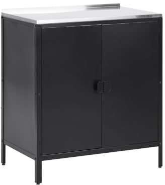 Beliani Commode de Jardin Cuisine Extérieure Noire à 2 Portes en Acier 90 x 80 x 50 cm Rangement Vilama