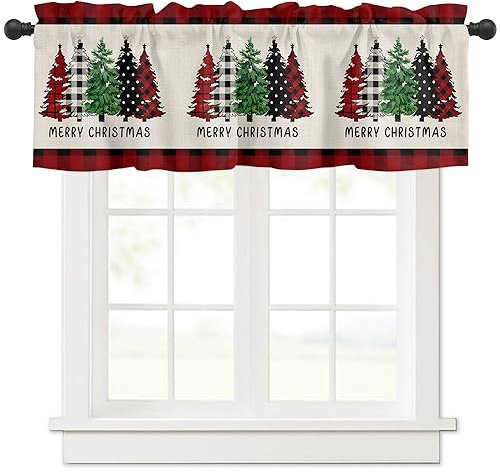 Surwin Bistrogardine Coffee Break Scheibengardine Küchengardine mit Rote Weihnachten Motiven, Kurzgardine Wohnzimmer Landhaus Càfe Gardinen Moderne Kurz Vorhang (j,137x45cm)