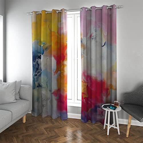 LANDOCROWN Ombre Regenbogenwolken 3D-Druck-Ösen-Fenstervorhänge Sichtschutz Pastell Bunt Abstrakt Waschbare Fensterbehandlung 270 x 140 cm