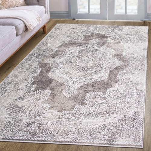 oKu-Tex Teppich | Wohnzimmerteppich | kurzflor | Hoch-Tief-Effekt | orientalisches Design, Vintage | Höhe: 1 cm | besonders weicher Flor | Pflegeleicht | beige | 200 x 290 cm