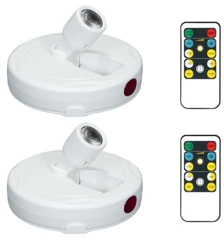 KANESIKI Cordless Spotlight Battery Powered, LED Accent Lighting with Remote and Timer, Display Puck Lights, Stick Uplight for Tree Portrait Gallery Picture Dartboard Painting Art Photo Plant