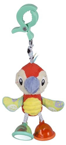 Playgro Dingly Dangly Mio Macaw Baby Toy - Interactive Sensory Development Toy, Crinkle Wings, Teether Foot - Easy Attach Clip - Infant Play Essential, Vibrant Colors