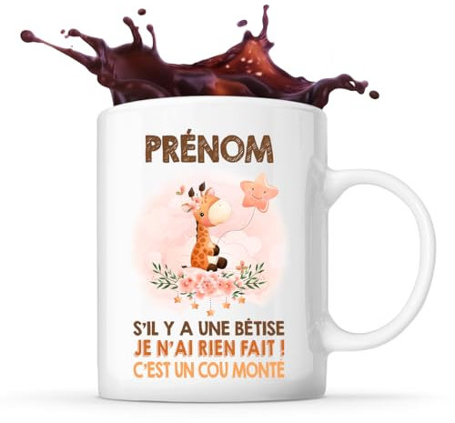 Tasse Personnalisable Cou Monté Girafe | Mug prénom idée cadeau Humour Mignon pour enfant fille | Imprimé en France