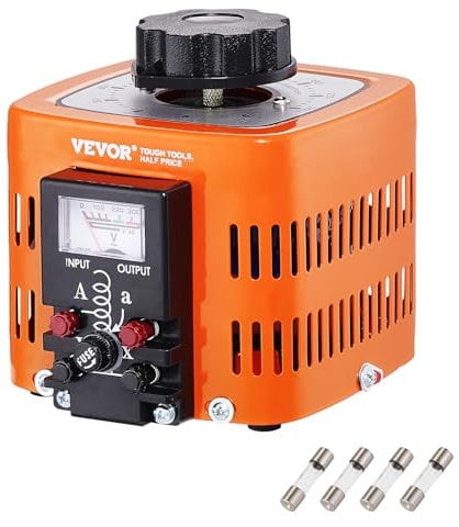 VEVOR Trasformatore Tensione Variabile 500VA, 1.7A, Ingresso 230V, Uscita 0-300V, Regolatore di Tensione AC 4 Fusibili, Interruttore di Controllo Termico Ufficio Industriale Domestico