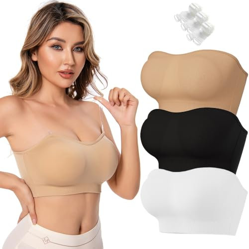Bysion Women's Bandeau Bra Strapless Bra Wireless Invisible Bralette with Removable Padded and Convertible Straps Underwears Support Tube Top for Everyday Wedding Sleeping Sports