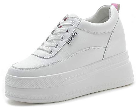 MIXSEN Scarpe Donna con Zeppa Alta 9 cm Scarpe da Ginnastica Pelle Scarpe Fitness Sportive Leggero Respirabile Sneakers(Bianco-Rosa,36EU)